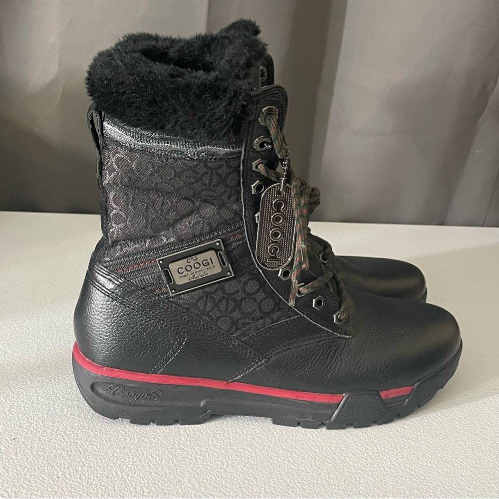 COOGI Black Boots with Red Trim and Faux Fur Size 10 Like New Offers Welcome